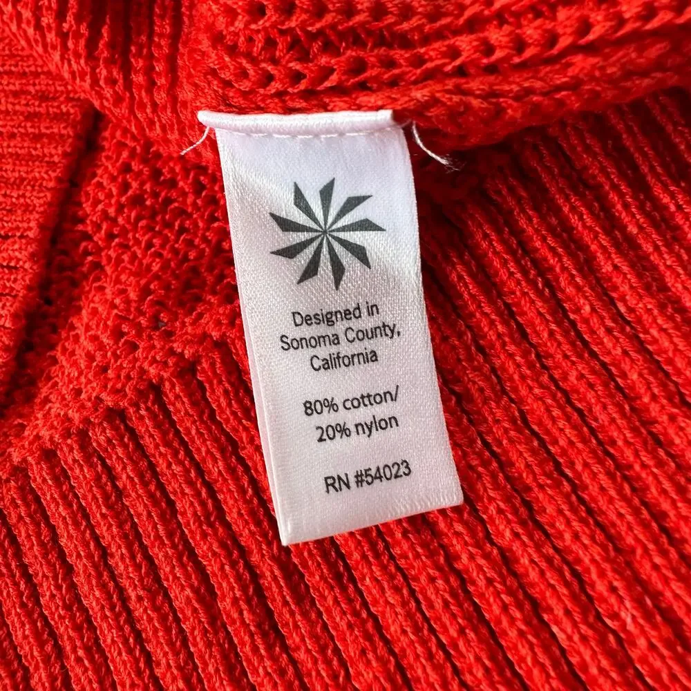 Athleta Sweater Womens Medium Red Mesh Open Knit Nylon Classic Stretch Crew Neck